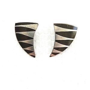 Vintage Jorgen Jensen Denmark Black Enamel Brushed Clip on Earrings